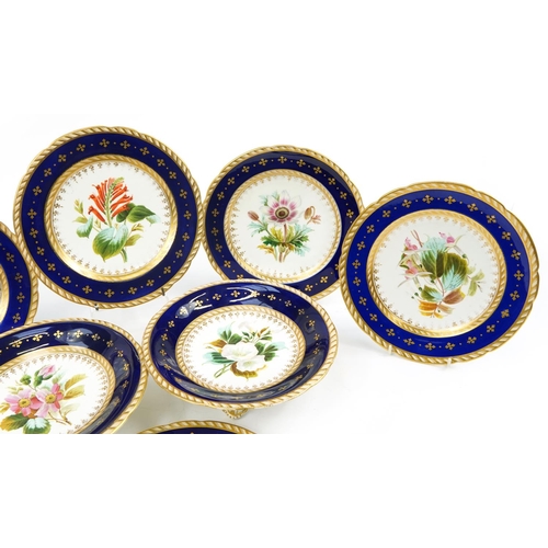 241 - Victorian porcelain eight piece desert service hand painted and gilded with flowers, impressed marks... 