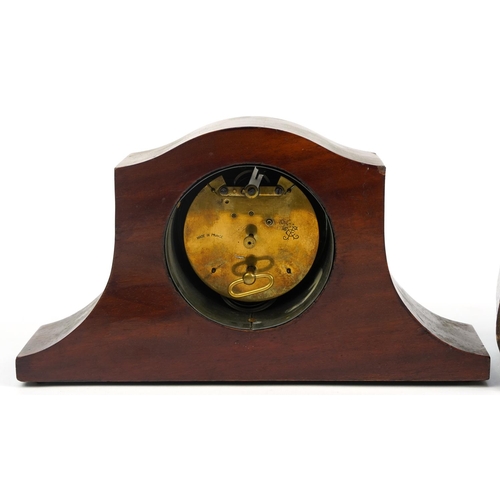 1264 - Four mantle clocks and alarm clocks including one with Westminster chime, Metamec and a French examp... 