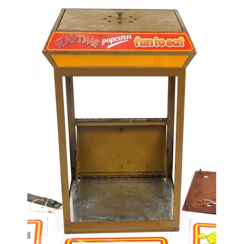 169 - Vintage brass and glass Playtime popcorn counter top vendor, 68cm H x 43cm W x 35cm D