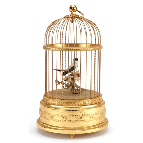 61 - Reuge Music Swiss clockwork automaton musical birdcage, 28cm high