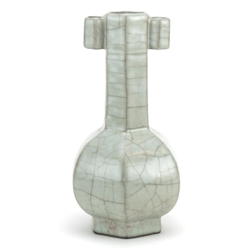50 - Chinese hexagonal vase with ears having a Ge ware type glaze, wax seal mark to the base, 24.5cm high