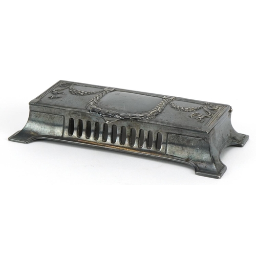 39 - WMF, German Art Nouveau pewter quadruple stamp box on splayed feet, numbered 415 to the base, 12cm w... 