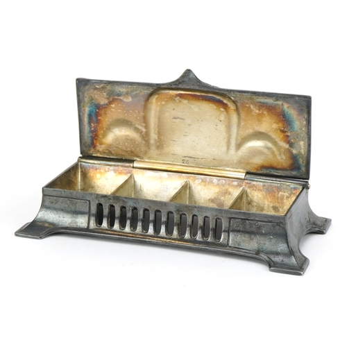 39 - WMF, German Art Nouveau pewter quadruple stamp box on splayed feet, numbered 415 to the base, 12cm w... 