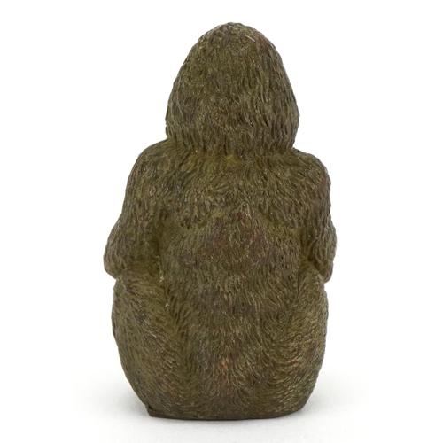 1201 - Japanese patinated bronze okimono in the form of a gorilla, 5cm high