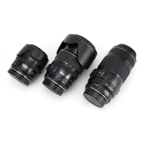 417 - Three Canon camera lenses comprising 28-105mm, 70-300mm and 28-135mm