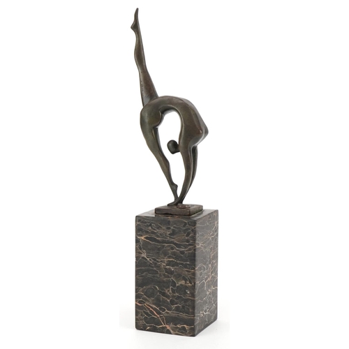 82 - After Miguel Fernando Lopez (Milo), bronze study of a nude female dancer raised on a marble plinth b... 