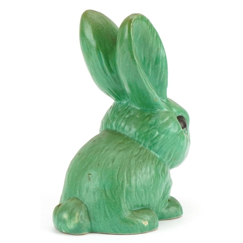 1217 - Large Sylvac green glazed rabbit numbered 1028 to the base, 25.5cm high