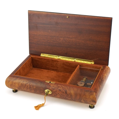 62 - Romance, inlaid Swiss music box by Rouge playing Memory A L Webber, 7.5cm H x 27cm W x 16cm D