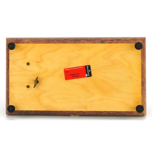 62 - Romance, inlaid Swiss music box by Rouge playing Memory A L Webber, 7.5cm H x 27cm W x 16cm D