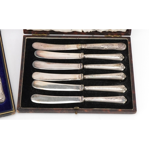 2721 - Cased set of silver handled cake forks and butter knives and a set of similar silver handled butter ... 