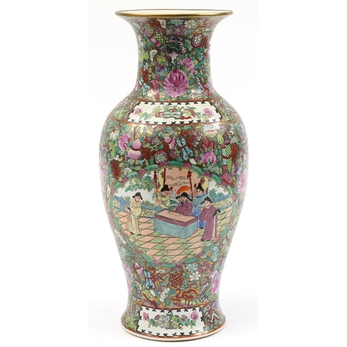 1178 - Large Chinese porcelain vase hand painted in the famille rose palette with figures and pagodas, 47cm... 