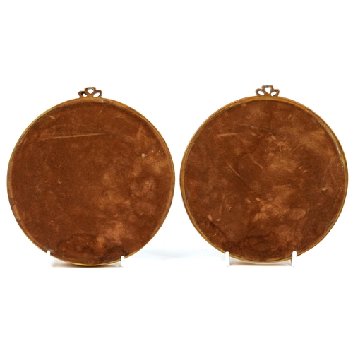 1207 - Pair of Art Nouveau style mirrors decorated with maidens, 18cm in diameter