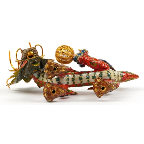 1196 - Chinese filigree metal and cloisonne dragon, 20.5cm in length