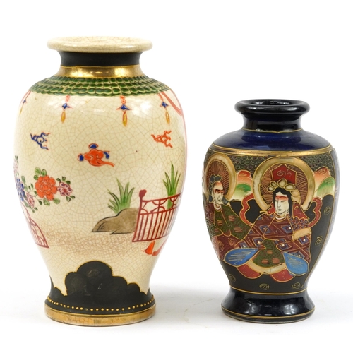 1188 - Two Japanese Satsuma vases hand painted with emperors, the largest 24.5cm high