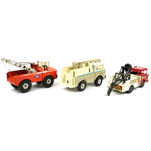 459 - Three large Tonka tinplate recovery and construction vehicles, the largest 46cm in length