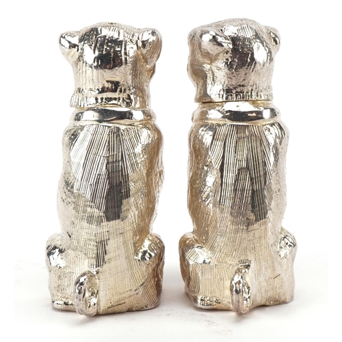 1185 - Pair of novelty silver plated Pug dog design salt and peppers, 6.5cm high