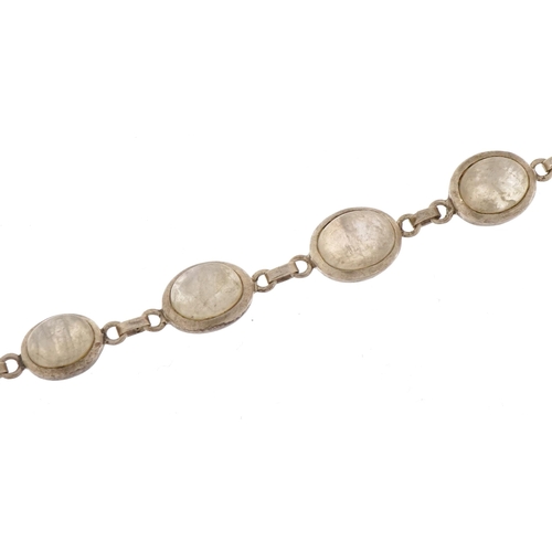 2633 - Silver and cabochon moonstone bracelet, stamped 925, 18cm in length, 14.7g