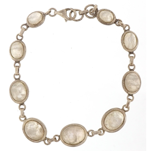 2633 - Silver and cabochon moonstone bracelet, stamped 925, 18cm in length, 14.7g