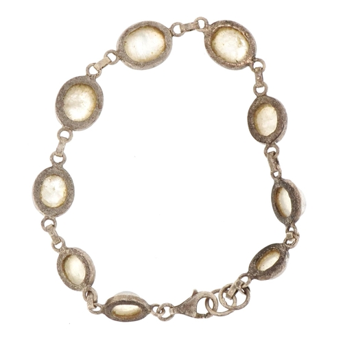 2633 - Silver and cabochon moonstone bracelet, stamped 925, 18cm in length, 14.7g