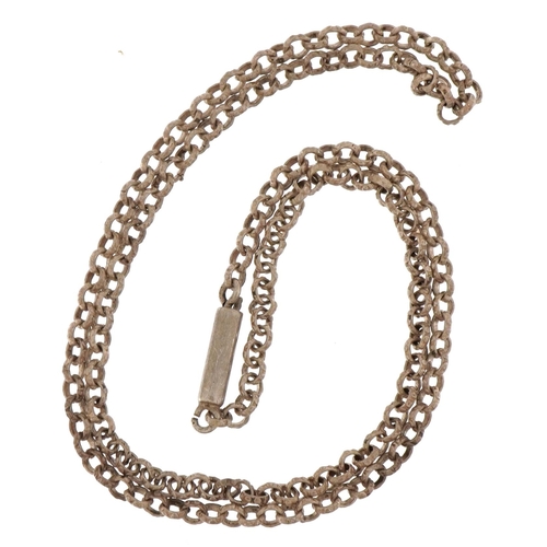 2640 - Unmarked silver belcher link necklace with barrel clasp, 14cm in length, 6.8g