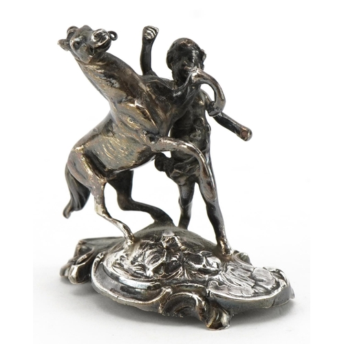 2774 - Victorian silver study of a Putti and rearing horse, Chester 1898, indistinct maker's mark, 5.0cm hi... 