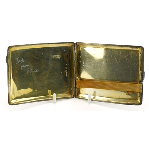 2780 - George V rectangular silver cigarette case with engine turned decoration and gilt interior, maker's ... 