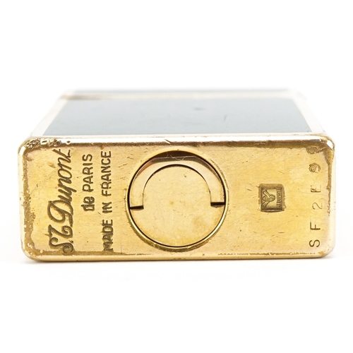 66 - S J Dupont gold plated and green enamel pocket lighter with Chinese character marks, 4.5cm high