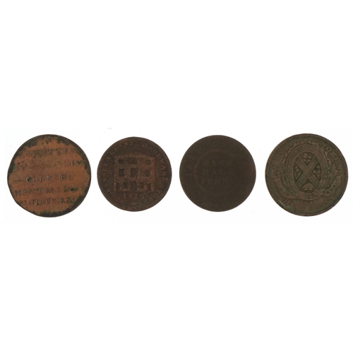 547 - Four 17th/18th century halfpenny tokens including J H Tooke