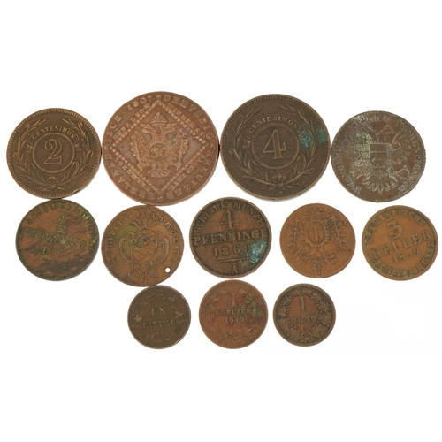 509 - Antique world coinage including Uruguay two centesimos