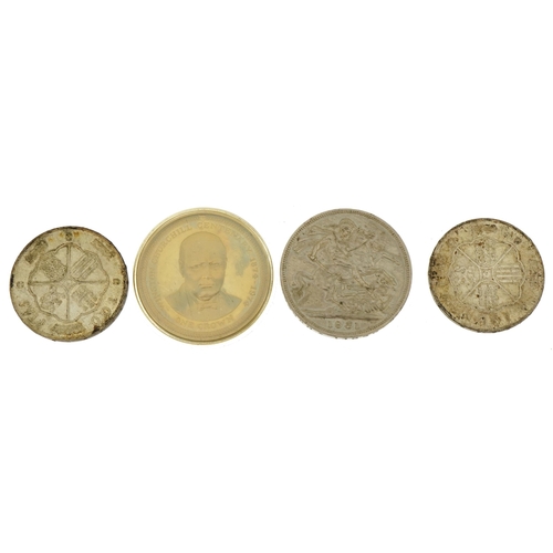 505 - British and world coinage including Isle of Man Winston Churchill Centenary crown and two one hundre... 