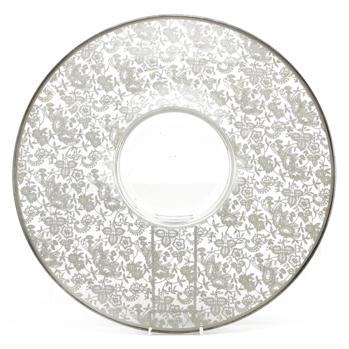 171 - Continental silver overlaid glass charger, 36cm in diameter