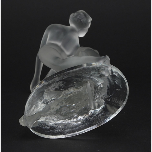 6 - Lalique, French frosted and clear glass Deux Danseuses figure group of two nude female dancers etche... 