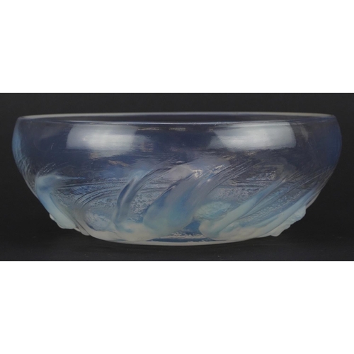 5 - Rene Lalique, Art Deco Ondines pattern opalescent glass bowl, etched R Lalique to the base, 20cm in ... 