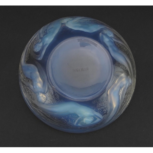 5 - Rene Lalique, Art Deco Ondines pattern opalescent glass bowl, etched R Lalique to the base, 20cm in ... 