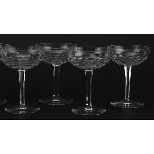 407 - Baccarat, Set of eight French crystal cut Champagne coupe glasses, 13cm high