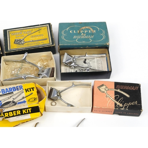 1276 - Eight pairs of vintage hair clippers, mostly with boxes including Burman and Brown & Sharpe