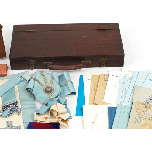 593 - Masonic regalia relating to Bro H Smith, housed in a tan leather case, retailed by Webb & Sons inclu... 