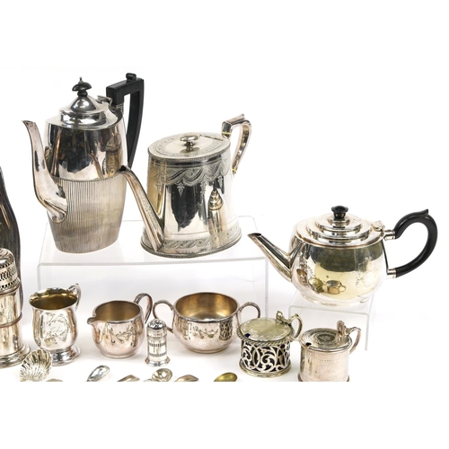 1228 - Victorian and later silverplate including teapots, coffee pot, large sifter and cruet