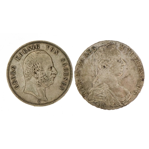 497 - German 1904 five Mark and a Maria Theresa thaler