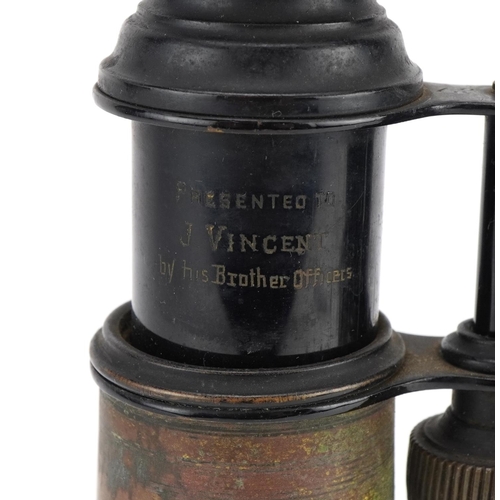 685 - Pair of British military Boer War binoculars presented to J Vincent by His Brother Officers of HM Do... 