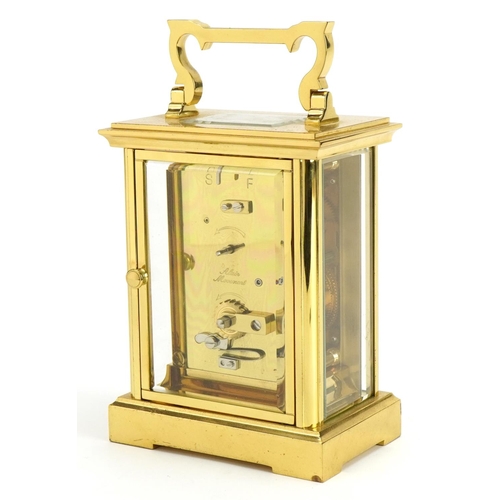 112 - Woodford, brass cased eight day carriage clock with bevelled glass panels, the dial having Roman num... 