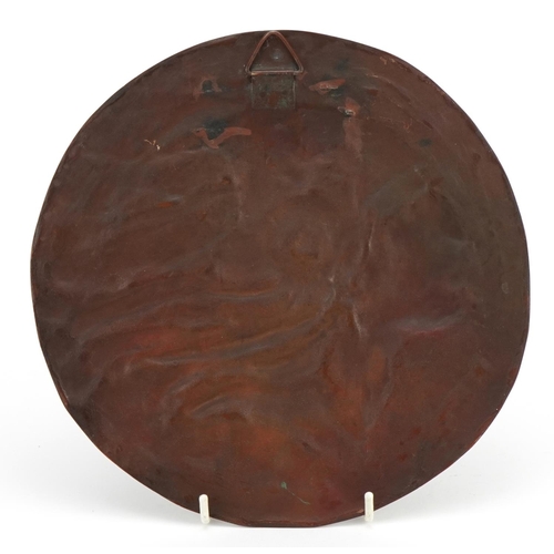 308 - Bern, circular coppered bronze plaque relief decorated with a Native American, 32cm in diameter