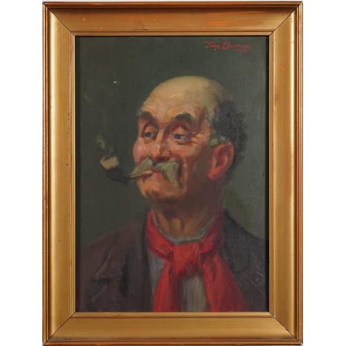 1734 - Thomas Downey - Head and shoulders portrait of a gentleman with a moustache smoking a pipe, oil on b... 