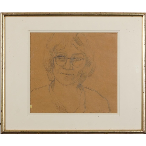 1737 - Faith O'Reilly - Head and shoulders portrait of a female wearing spectacles, 1980s pencil, inscribed... 