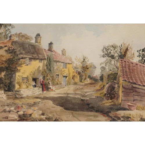 1667 - E Worsley - Village street scene near Brislington, Bristol, 19th century watercolour,  original A & ... 