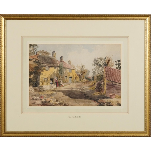 1667 - E Worsley - Village street scene near Brislington, Bristol, 19th century watercolour,  original A & ... 