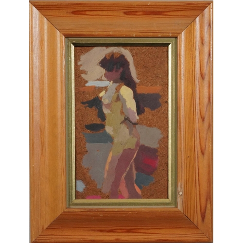 1713 - Three quarter length study of a nude female, Impressionist oil on board, mounted and framed, 17cm x ... 