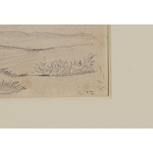 1499A - Thatched cottage beside trees and continental mountainous landscape, two 18th century and later ink ... 