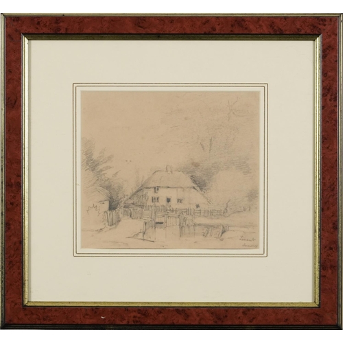 1728 - Village landscapes, figures and buildings, four 19th century and later pencils, one inscribed Louisa... 