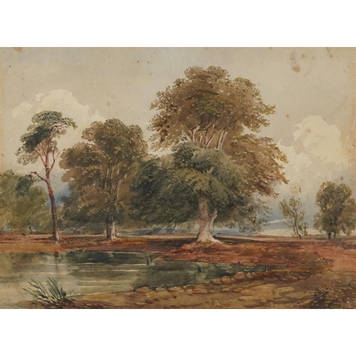 1725 - River landscapes and continental village scene with a church, three 19th century and later watercolo... 